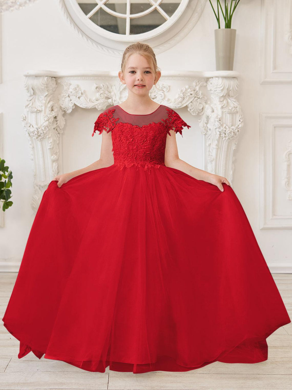 Ivory Lace Tulle First Communion Flower Girl Dress With Detachable Train