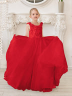 Elegant White Tulle Flower Girl Applique Lace Dress With Sweep Train