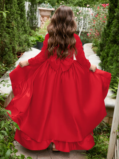 Vestido de daminha de honra assimétrico de cetim em linha A 