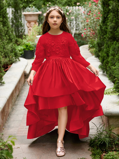 Vestido de daminha de honra assimétrico de cetim em linha A 