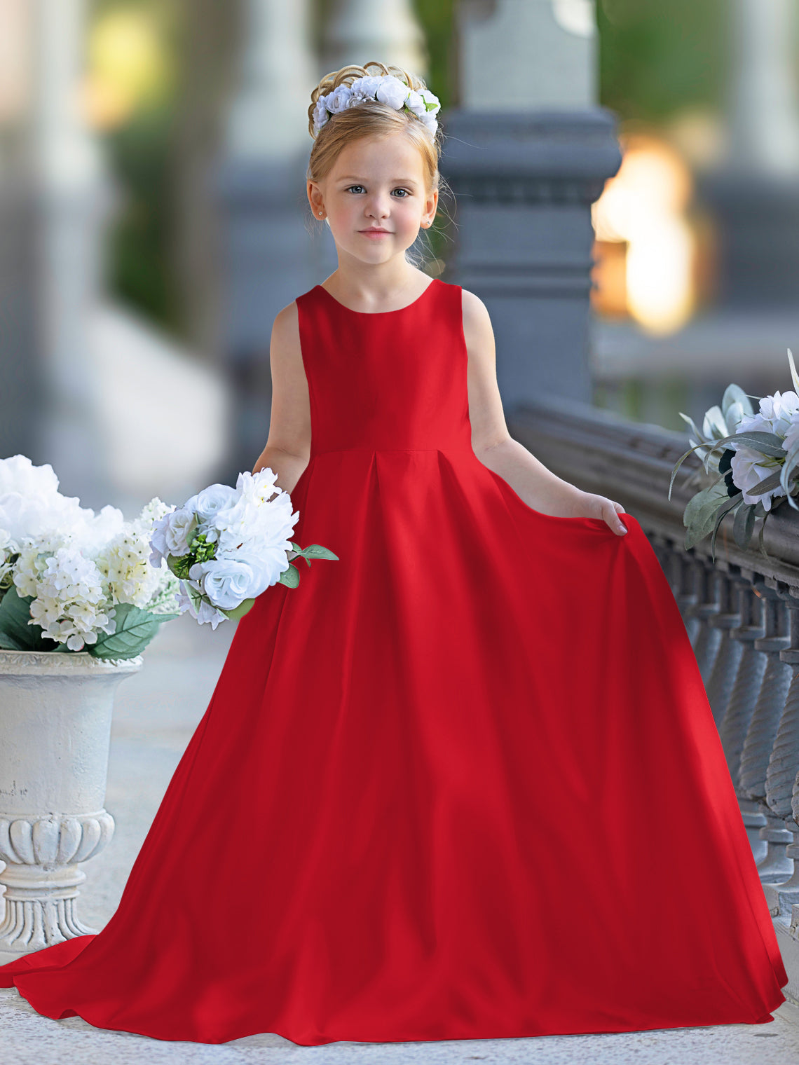Robe de demoiselle d'honneur de première communion en satin et dentelle coupe A-line 