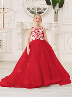 Elegant Sleeveless Tulle Flower Girl Dress With Applique Lace And Sweep Train