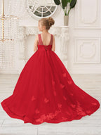 Elegant Sleeveless Tulle Flower Girl Dress With Applique Lace And Sweep Train