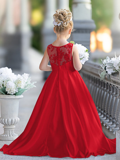 Robe de demoiselle d'honneur de première communion en satin et dentelle coupe A-line 
