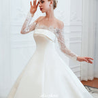 Romantisches Prinzessinnen-Brautkleid aus Satin mit Spitze | A-Linien-Brautkleid mit Kathedralenschleppe