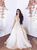 Romantic Long Sleeve Lace Appliques Ruffle Wedding Dress