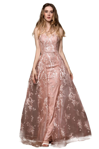 Vestido de noche romántico con tirantes finos, cola desmontable, sin mangas, largo hasta el suelo