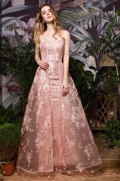 Vestido de noche romántico con tirantes finos, cola desmontable, sin mangas, largo hasta el suelo