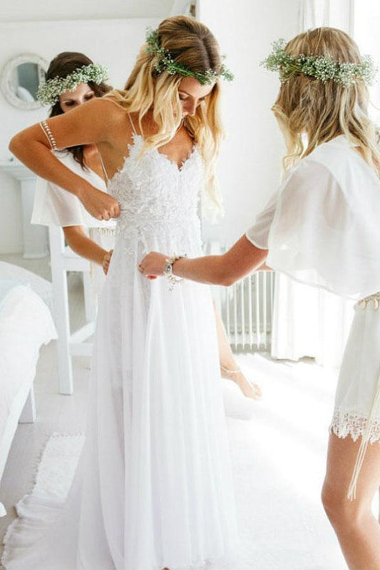 Robe de mariée romantique en mousseline de soie avec décolleté en cœur et dentelle PG201