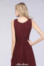Round-Neck Floor-Length Ruffles Chiffon Bridesmaid Dress Aline Sleeveless Maid of Honor Dress