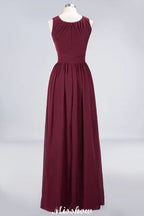 Round-Neck Floor-Length Ruffles Chiffon Bridesmaid Dress Aline Sleeveless Maid of Honor Dress