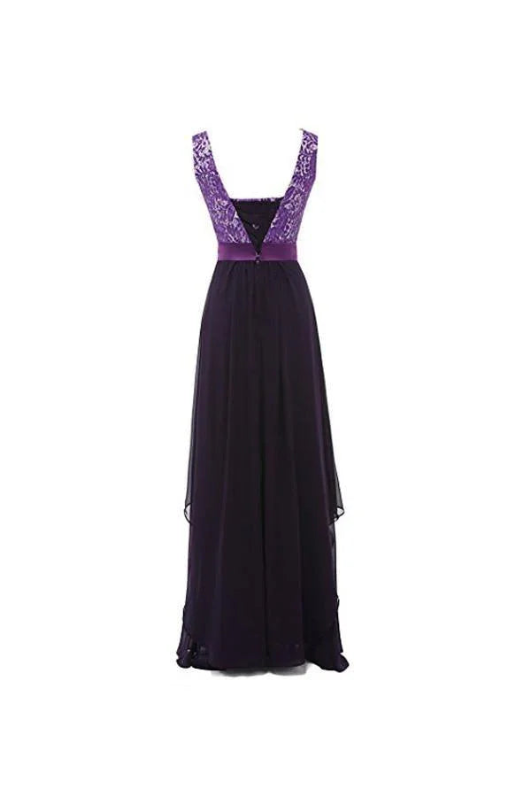 Vestidos longos de noite para baile com renda e decote redondo sem mangas Vestido de dama de honor BD010
