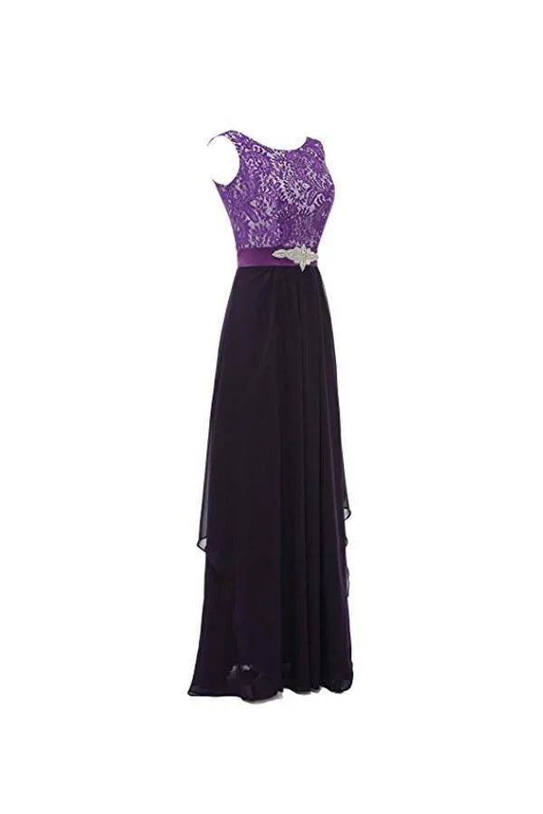 Vestidos longos de noite para baile com renda e decote redondo sem mangas Vestido de dama de honor BD010