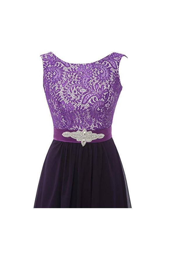 Vestidos longos de noite para baile com renda e decote redondo sem mangas Vestido de dama de honor BD010