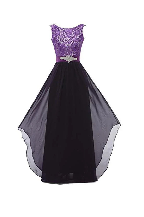 Vestidos longos de noite para baile com renda e decote redondo sem mangas Vestido de dama de honor BD010