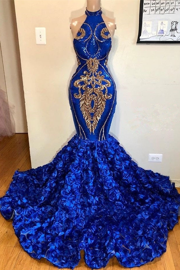 Royal Blue Halter Mermaid Prom Dresses Gorgeous Long Evening Gowns
