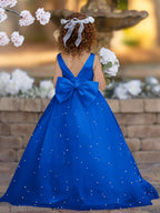 Floor Length V Neck Satin Tulle Princess Flower Girl Dress