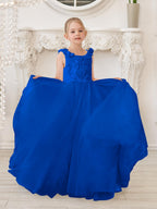 Elegant White Tulle Flower Girl Applique Lace Dress With Sweep Train