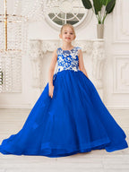 Elegant Sleeveless Tulle Flower Girl Dress With Applique Lace And Sweep Train