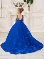 Elegant Sleeveless Tulle Flower Girl Dress With Applique Lace And Sweep Train