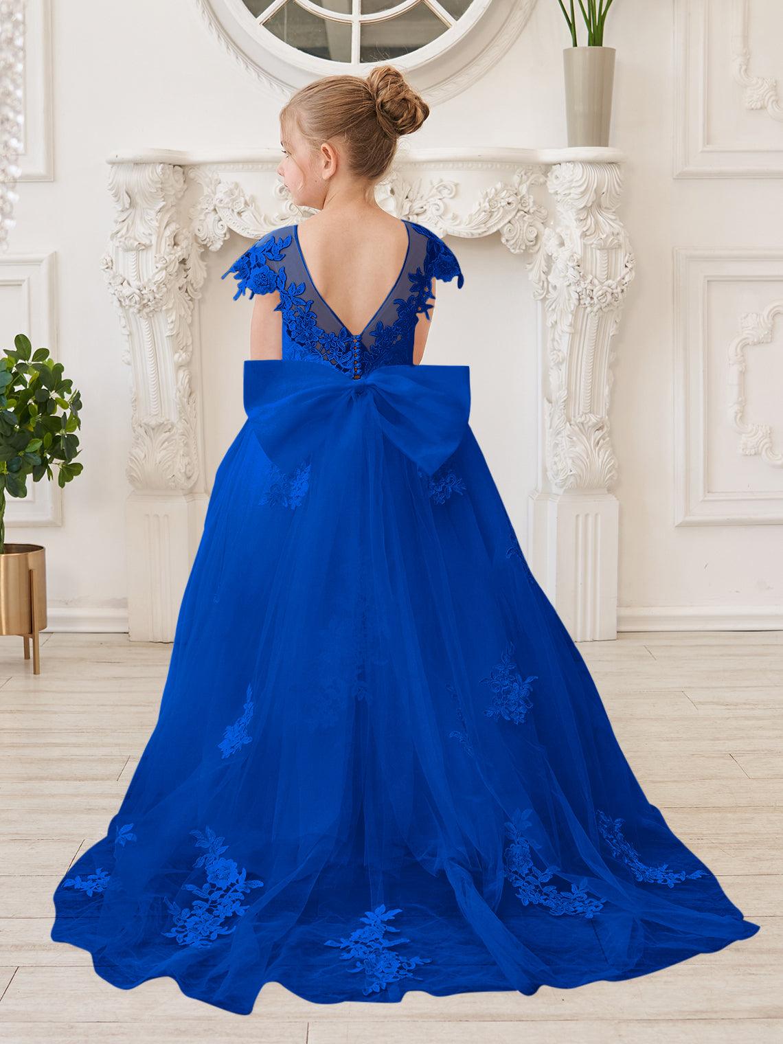 Ivory Lace Tulle First Communion Flower Girl Dress With Detachable Train