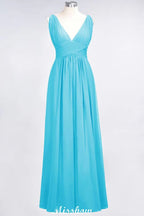 Robe de soirée longue sans manches en mousseline à volants, col en V, robe de demoiselle d'honneur