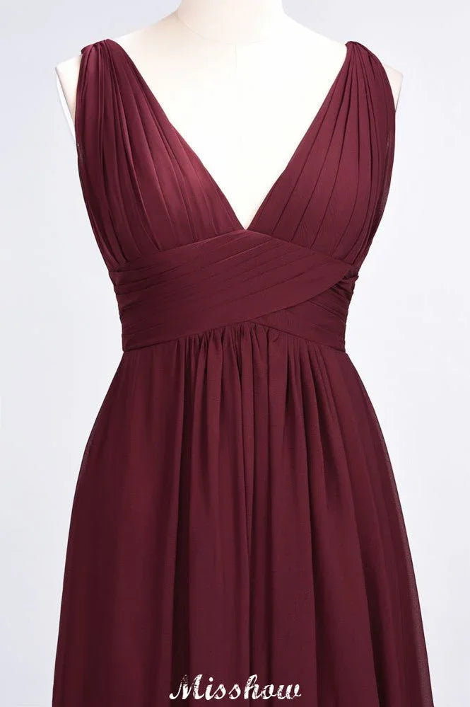 Robe de soirée longue sans manches en mousseline à volants, col en V, robe de demoiselle d'honneur