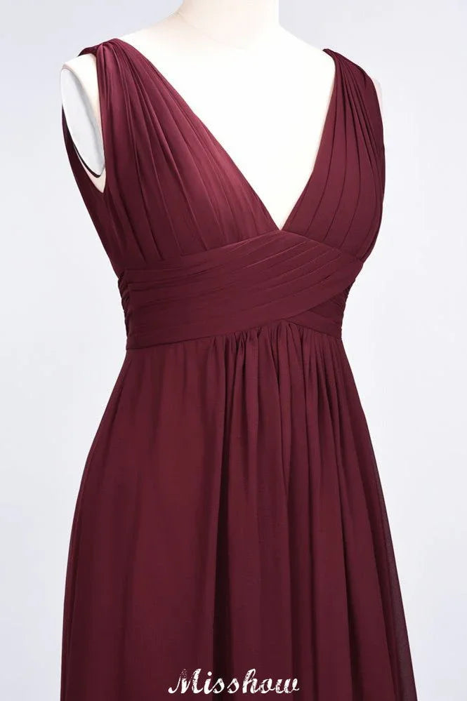 Robe de soirée longue sans manches en mousseline à volants, col en V, robe de demoiselle d'honneur