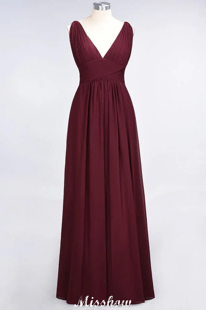 Robe de soirée longue sans manches en mousseline à volants, col en V, robe de demoiselle d'honneur
