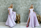 Satin Corset Off Shoulder Prom Dress with High Slit SYP184