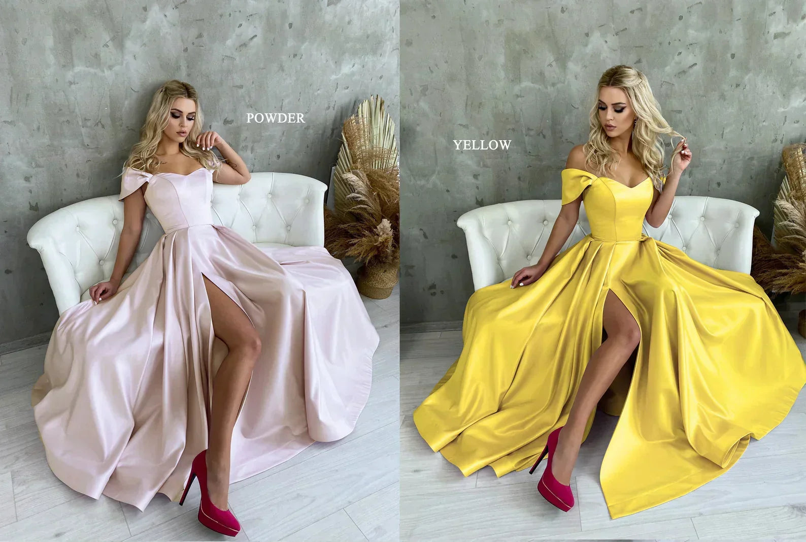 Satin Corset Off Shoulder Prom Dress with High Slit SYP184