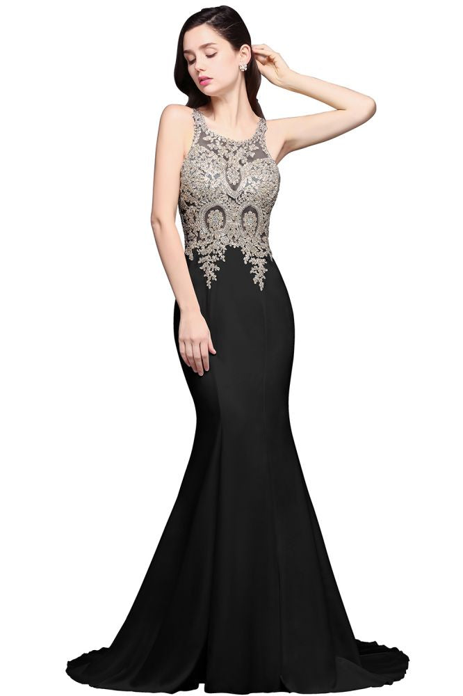 Scoop Chiffon Appliques Mermaid Prom Dress