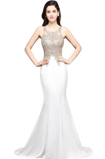 Scoop Chiffon Appliques Mermaid Prom Dress
