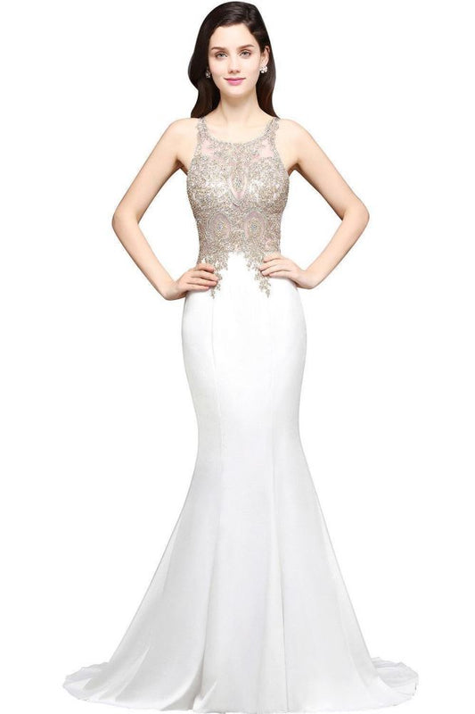 Scoop Chiffon Appliques Mermaid Prom Dress