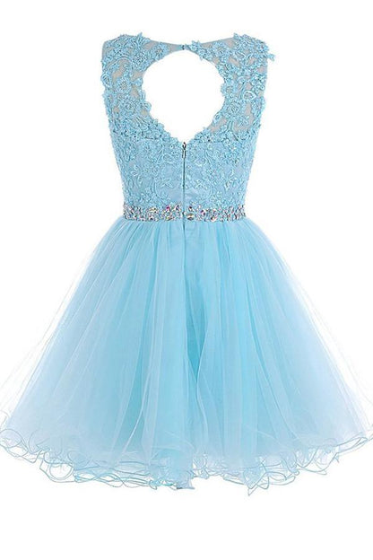 Scoop Short Blue Zipper-up Tulle Homecoming Dress