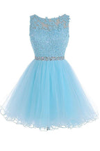Scoop Short Blue Zipper-up Tulle Homecoming Dress