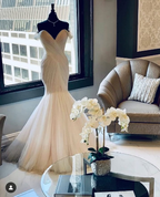 Off The Shoulder Satin Lace A Line Wedding Dress With Long Sleeves Floor Length