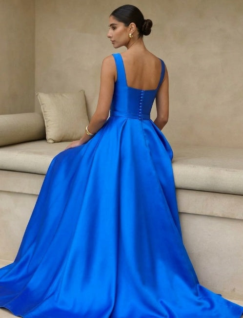 Stain Straps Sleeveless A Line Prom Dress With Pleated