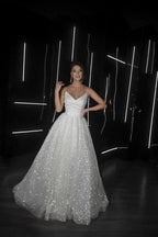 Shiny Sequins Spaghetti Straps A Line Wedding Dress Radiant Sparkle
