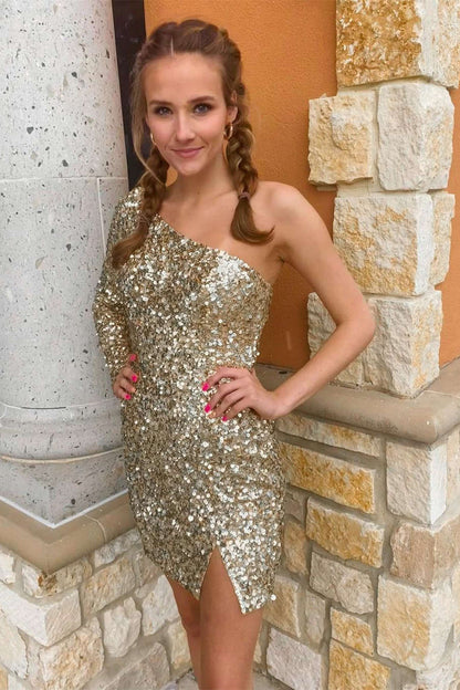 Vestido de fiesta con lentejuelas y un solo hombro