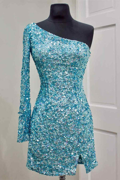 Vestido de fiesta con lentejuelas y un solo hombro