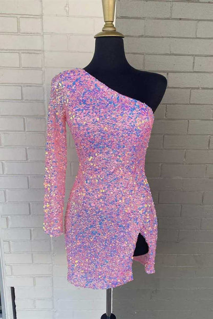 Vestido de fiesta con lentejuelas y un solo hombro
