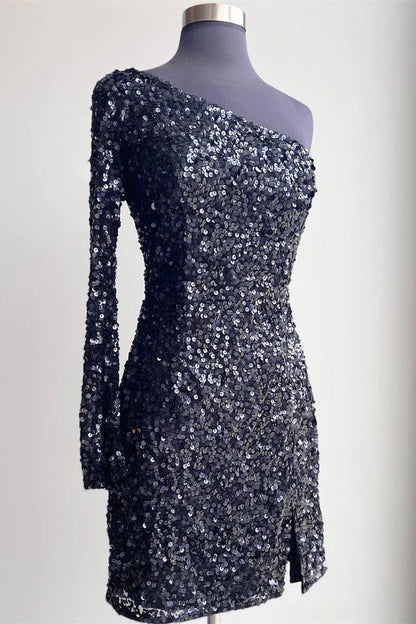 Vestido de fiesta con lentejuelas y un solo hombro