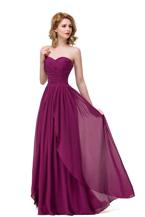 Vestidos de Dama de Honra em Chiffon com Decote Coração, Folhos, Comprimento Até ao Chão e Corte em A, Estilo Sedutor