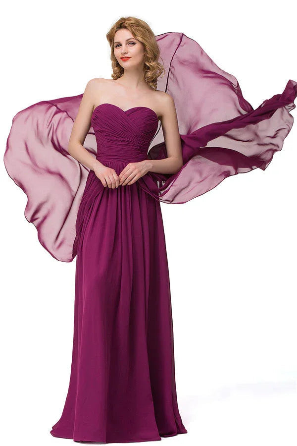 Vestidos de Dama de Honra em Chiffon com Decote Coração, Folhos, Comprimento Até ao Chão e Corte em A, Estilo Sedutor