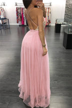 Sexy A-line V-neck Backless Long Prom Dress with Slit