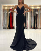 Sexy Black Mermaid V-neck Backless Long Prom Dress