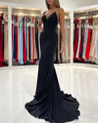 Sexy Black Mermaid V-neck Backless Long Prom Dress