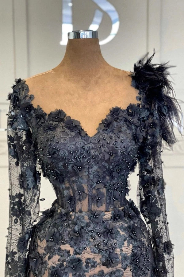 Sexy Black Sweetheart Long Sleeves Mermaid Prom Dress With Beads And Appliques