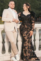 Sexy Black Sweetheart Long Sleeves Mermaid Prom Dress With Beads And Appliques